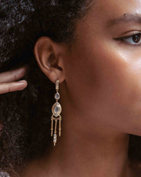 Moonstone & Cubic Zirconia Stud  Earrings Gold Plated 18k* Gemstone * Statement  * handmade * Every day * Long * bohemian * BJE220