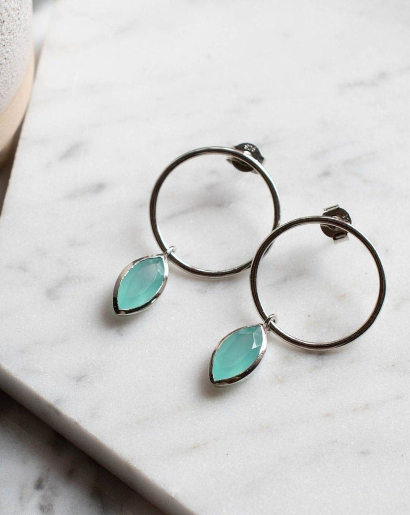 Aqua Chalcedony Stud Earrings Gold Plated or Rose Gold Plated *  Gemstone * Earrings * Teal Chalcedony * Handmade * Boho* Modern * BJE081B