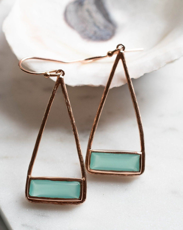 Aqua Chalcedony Earrings Gold Plated 18k or Silver Plated * Dangle * Gemstone * Natural * Lightweight * Triangulum * Geometric * BJE005C