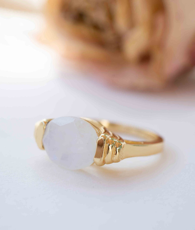 Moonstone Gold Plated Ring *  Statement Ring * Gemstone Ring * Rainbow Moonstone * Gold Ring  * Modern Ring Statement * BJR276