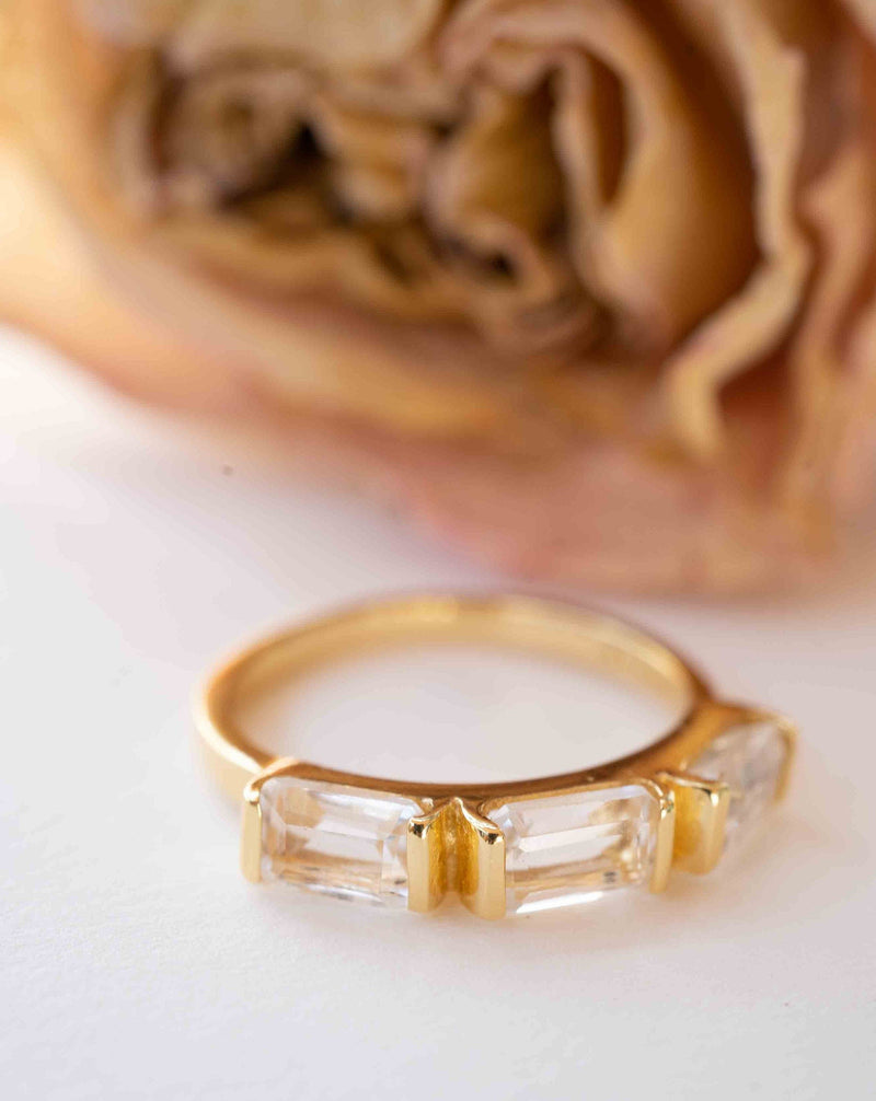 Clear Quartz Ring * Stackable *Gold Plated Ring * Statement Ring *Gemstone Ring * Bridal Ring *Wedding Ring  * BJR70