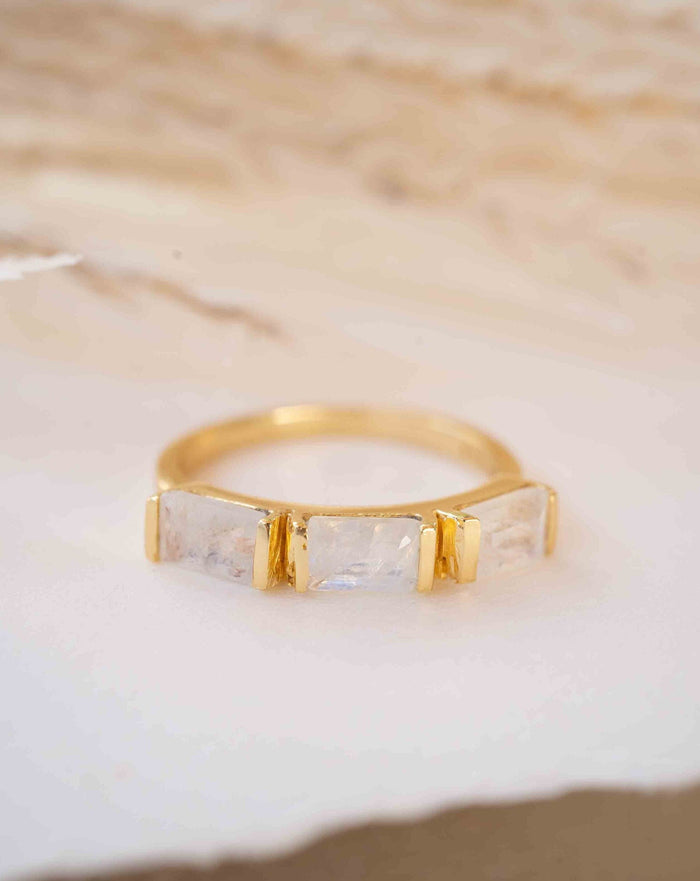 Moonstone Gold Plated Ring * Stackable * Statement Ring * Gemstone Ring * Rainbow Moonstone * Gold Ring  * Modern Ring Statement * BJR268