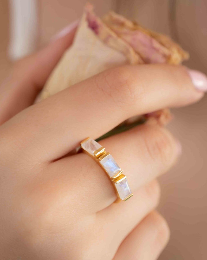 Moonstone Gold Plated Ring * Stackable * Statement Ring * Gemstone Ring * Rainbow Moonstone * Gold Ring  * Modern Ring Statement * BJR268