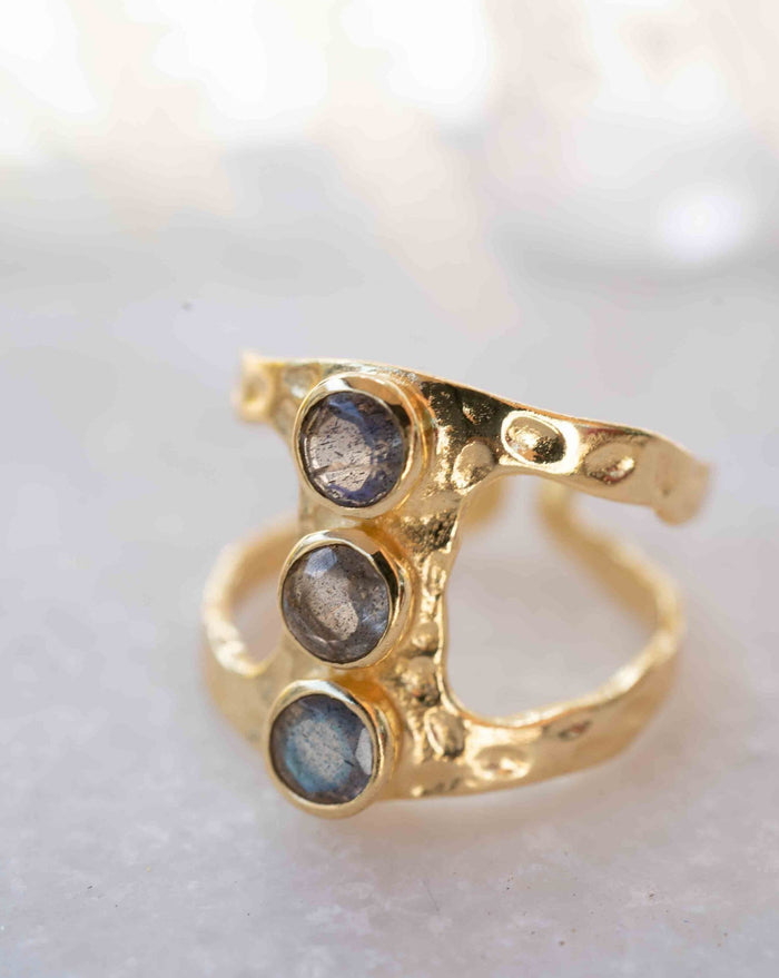 Labradorite Adjustable Ring * Gold Plated Ring * Statement Ring *Gemstone Ring * Labradorite * Hammered Ring  * BJR278