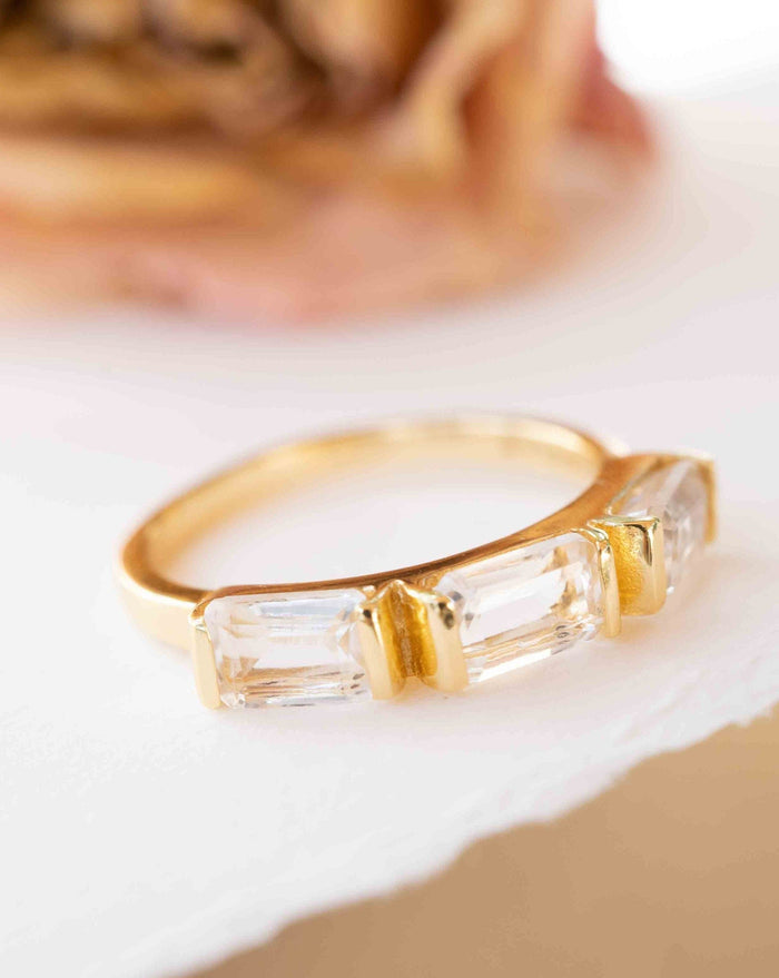 Clear Quartz Ring * Stackable *Gold Plated Ring * Statement Ring *Gemstone Ring * Bridal Ring *Wedding Ring  * BJR70