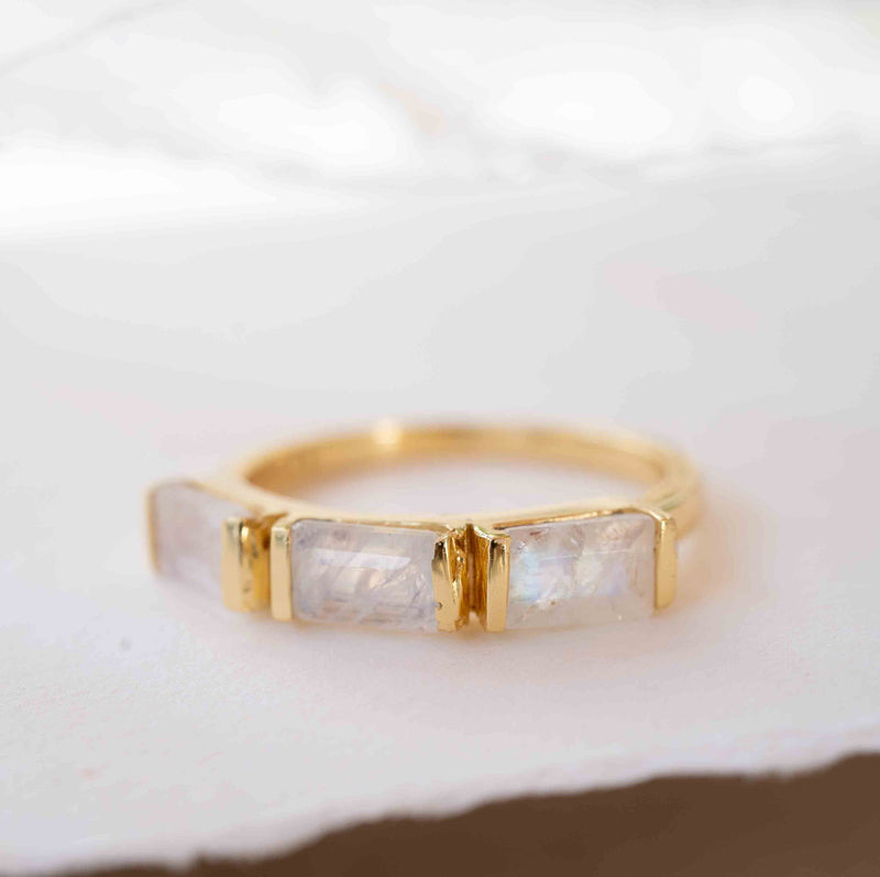 Moonstone Gold Plated Ring * Stackable * Statement Ring * Gemstone Ring * Rainbow Moonstone * Gold Ring  * Modern Ring Statement * BJR268