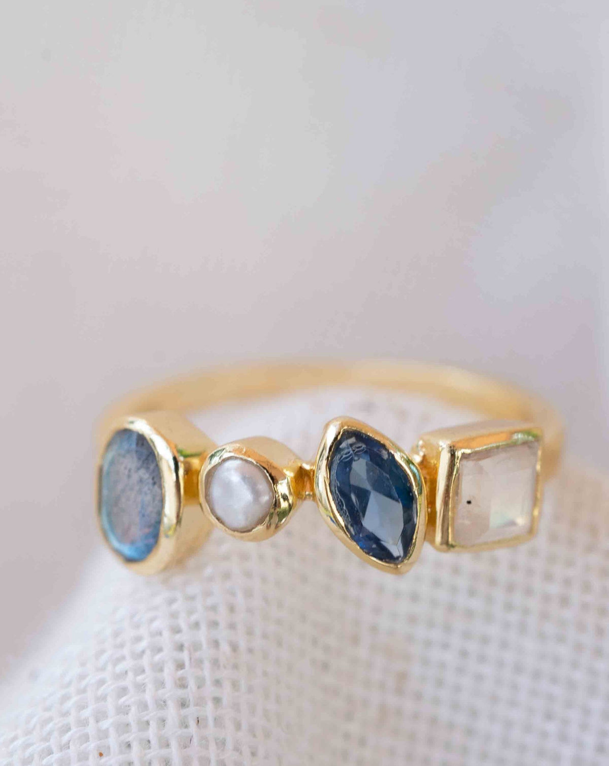Labradorite, Pearl, Iolite hydro and Moonstone Gold Plated Ring *  Statement Ring * Gemstone Ring * Gold Ring  *  BJR286