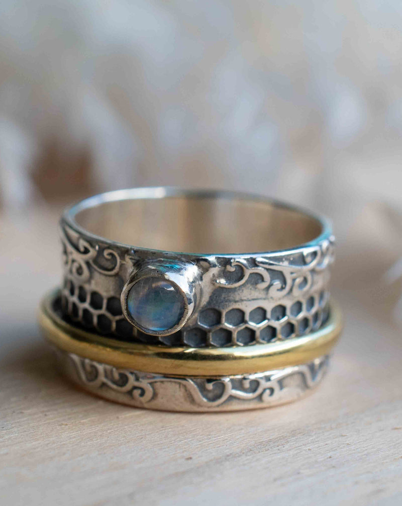 Moonstone Ring * Meditation * Spinner * Spinning * Anxiety * Hammered * Worry * Boho * Spin * Thick Band * Sterling Silver * Bronze BJS038