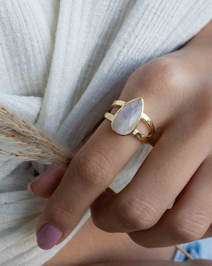 Moonstone Gold Plated Ring * Statement Ring * Gemstone Ring * Rainbow Moonstone * Gold Ring * Large Ring Statement * BJR310