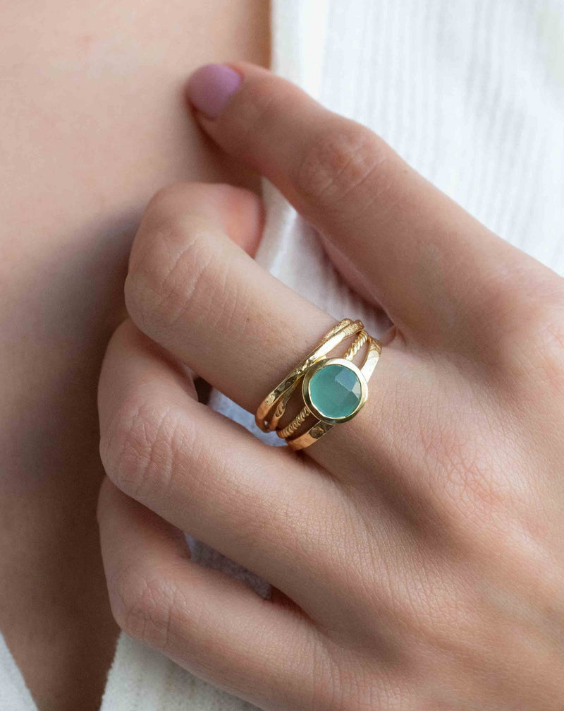 Gold Plated 18k Aqua Chalcedony * Gemstone Ring * Handmade * Statement * Natural * Organic*Gift for her*Jewelry*Bycila*May Birthstone*BJR297
