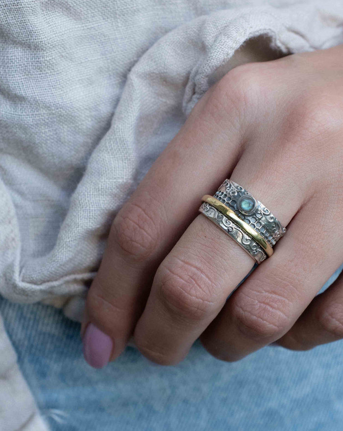 Labradorite Ring * Meditation * Spinner * Spinning * Anxiety * Hammered * Worry * Boho * Spin * Thick Band * Sterling Silver *Bronze* BJS040