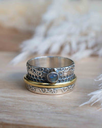 Labradorite Ring * Meditation * Spinner * Spinning * Anxiety * Hammered * Worry * Boho * Spin * Thick Band * Sterling Silver *Bronze* BJS040