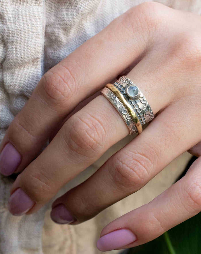 Moonstone Ring * Meditation * Spinner * Spinning * Anxiety * Hammered * Worry * Boho * Spin * Thick Band * Sterling Silver * Bronze BJS038