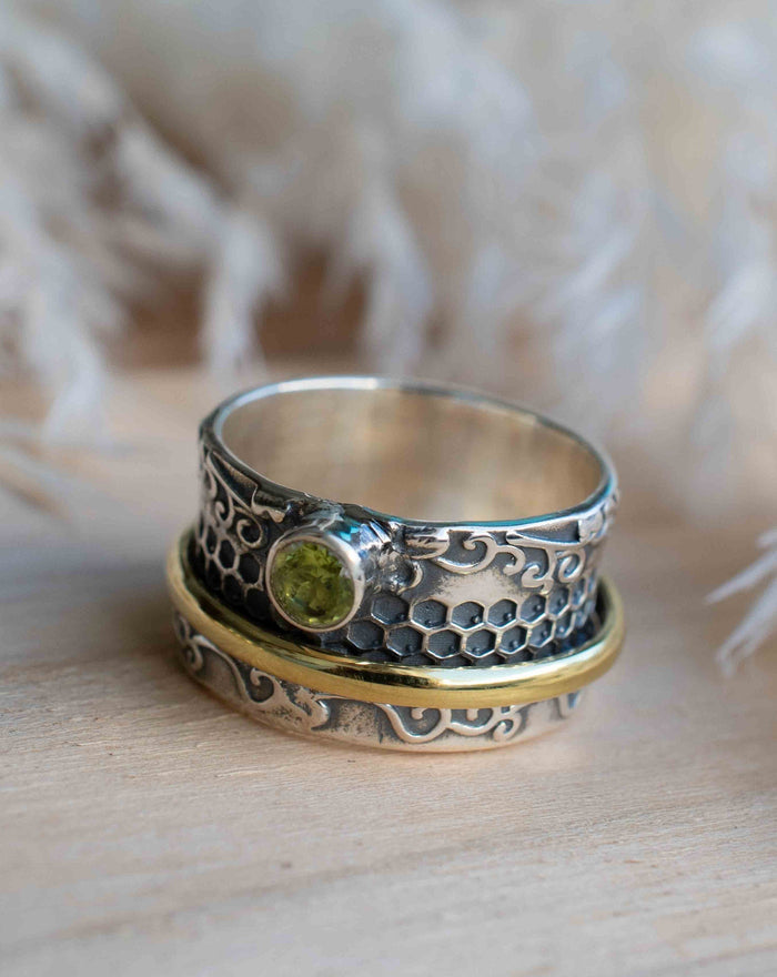 Peridot Spinner Ring * Meditation * Spinning * Spin * Anxiety * Sterling Silver 925 * boho* Bronze * Jewelry * Bycila *Handmade *Yoga BJS039