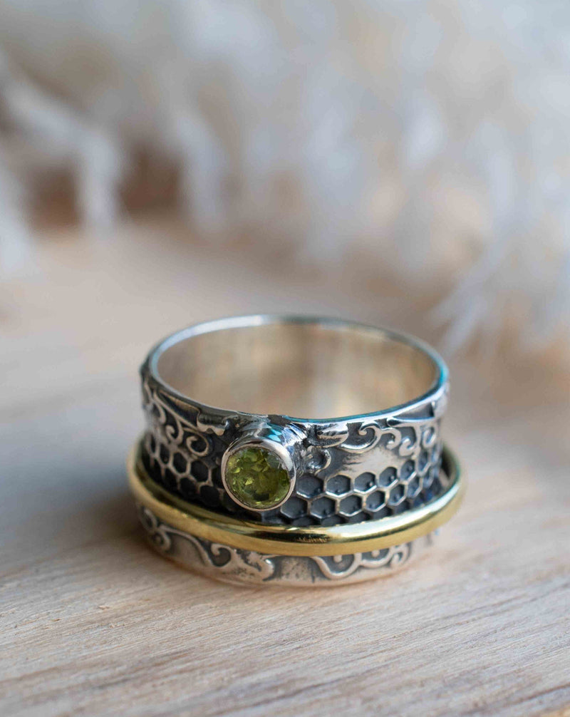 Peridot Spinner Ring * Meditation * Spinning * Spin * Anxiety * Sterling Silver 925 * boho* Bronze * Jewelry * Bycila *Handmade *Yoga BJS039