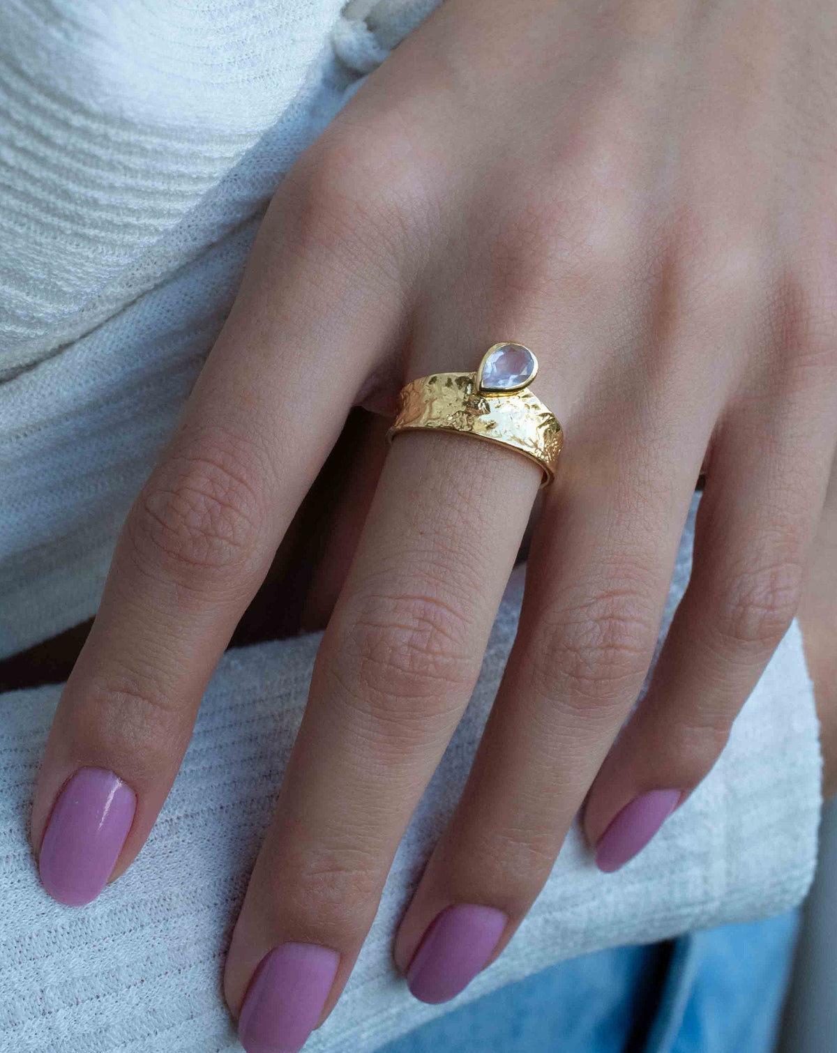 Rose Quartz Ring *Gold Plated Ring* Statement Ring *Gemstone Ring *Pink stone Ring* Natural *Organic Ring * ByCila* BJR290