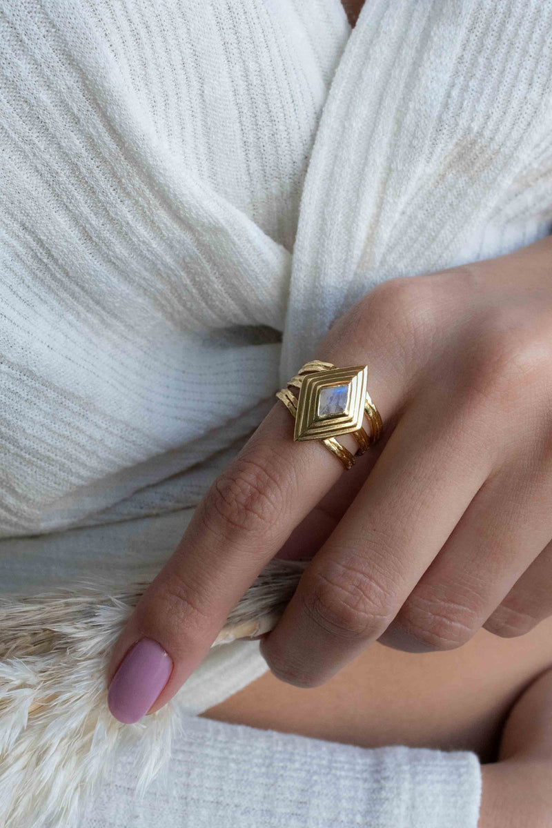 Moonstone Gold Plated Ring * Statement Ring * Gemstone Ring * Rainbow Moonstone * Gold Ring * BJR303