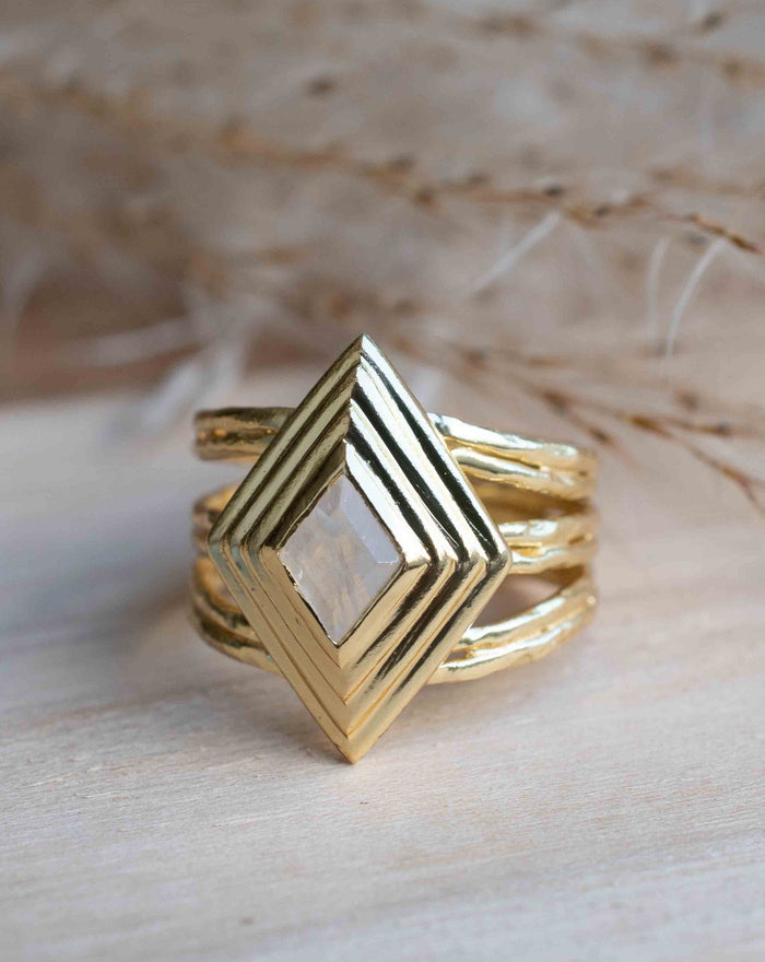 Moonstone Gold Plated Ring * Statement Ring * Gemstone Ring * Rainbow Moonstone * Gold Ring * BJR303