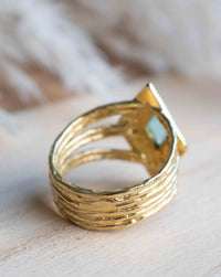 Gold Plated 18k Aqua Chalcedony * Gemstone Ring * Handmade * Statement * Natural * Organic*Gift for her*Jewelry*Bycila*May Birthstone*BJR302
