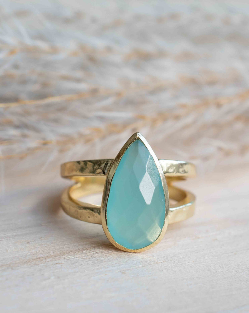 Gold Plated 18k Aqua Chalcedony * Gemstone Ring * Handmade * Statement * Natural * Organic*Gift for her*Jewelry*Bycila*May Birthstone*BJR308