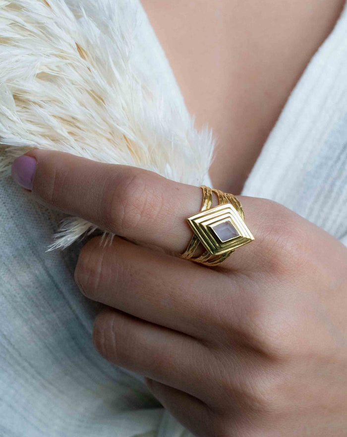 Rose Quartz Ring * 18k Gold Plated Ring * Statement Ring * Gemstone Ring * Pink * Bridal Ring * Wedding Ring *Organic Ring * Natural *BJR304