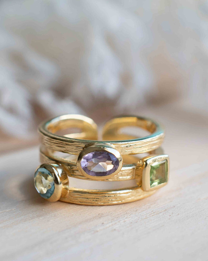 Amethyst hydro , Peridot hydro & Blue Topaz hydro Ring * 18k Gold Plated Ring * Statement Ring * handmade *Adjustable * Boho BJR312
