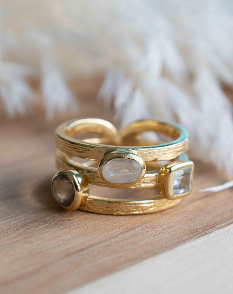Moonstone, Labradorite & Blue Topaz hydro Ring * 18k Gold Plated Ring * Statement Ring * handmade *Adjustable * Boho BJR311