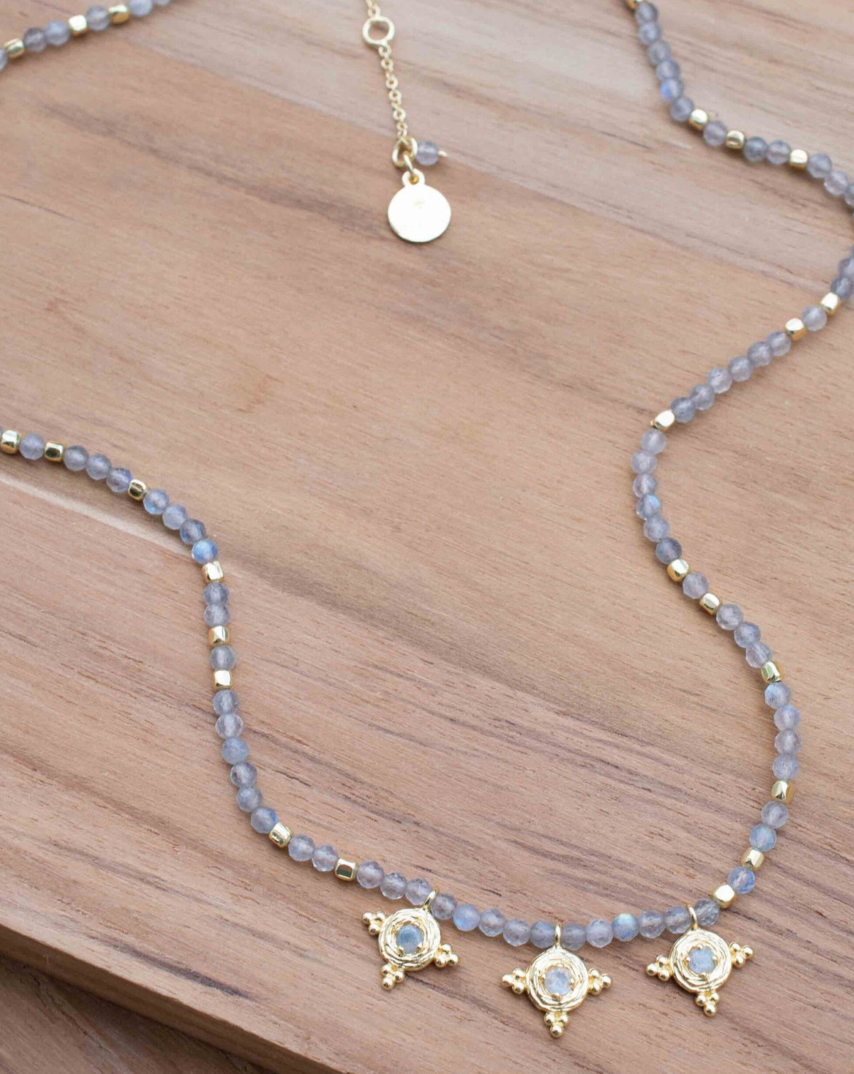 Labradorite, Moonstone and Aqua Chalcedony Bead Necklace *Gold Plated *Handmade *Layered *Gemstone * Elegant * Chic * BJN173