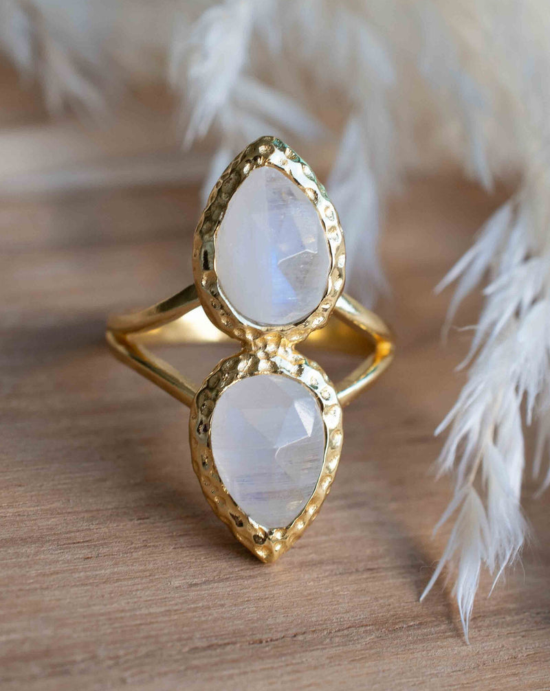 Moonstone Gold Plated Ring * Statement Ring * Gemstone Ring * Rainbow Moonstone * Gold Ring * BJR307