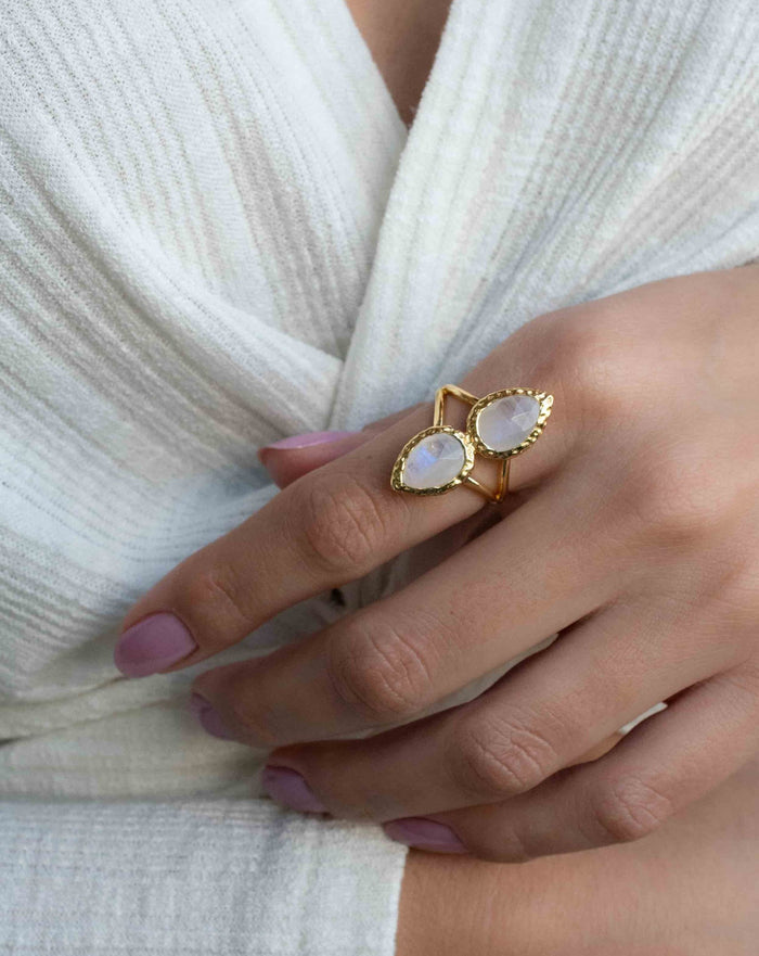 Moonstone Gold Plated Ring * Statement Ring * Gemstone Ring * Rainbow Moonstone * Gold Ring * BJR307