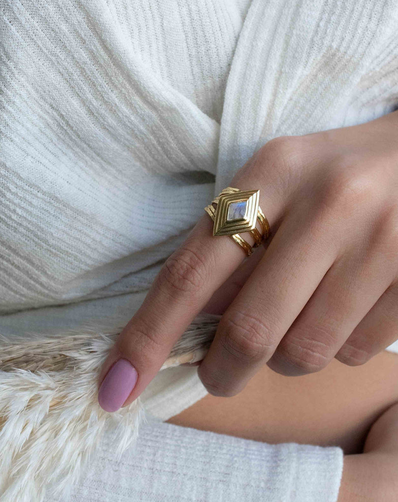 Moonstone Gold Plated Ring * Statement Ring * Gemstone Ring * Rainbow Moonstone * Gold Ring * BJR303