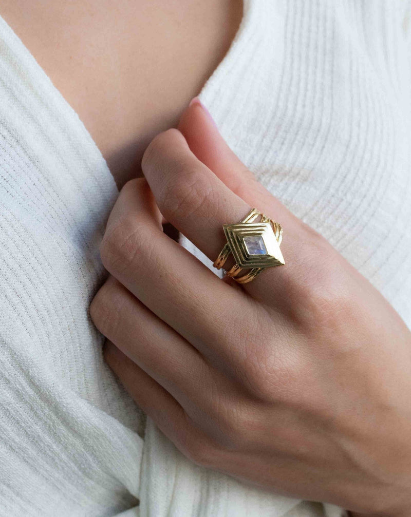 Moonstone Gold Plated Ring * Statement Ring * Gemstone Ring * Rainbow Moonstone * Gold Ring * BJR303