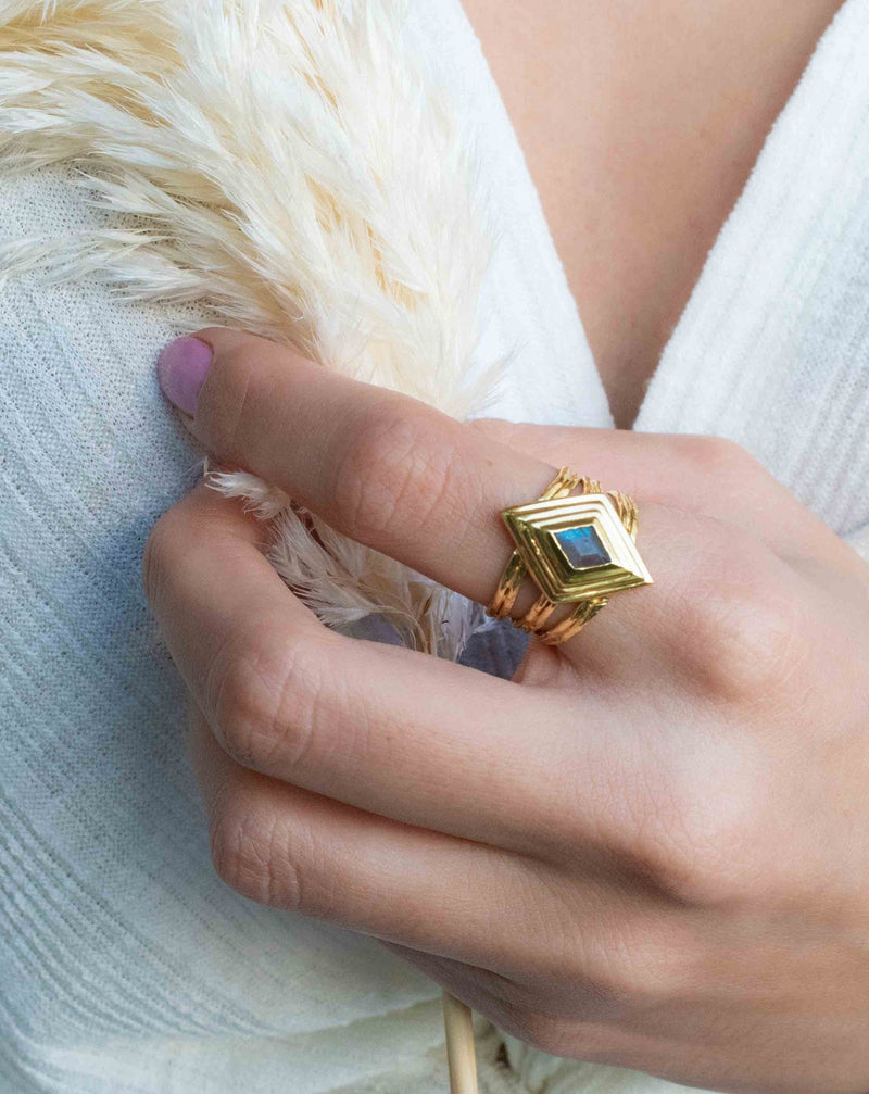 Rainbow Labradorite Ring * Gold Ring * Gemstone * Gold Plated * Statement *Bridal *Wedding * Natural * Thin *Handmade BJR301