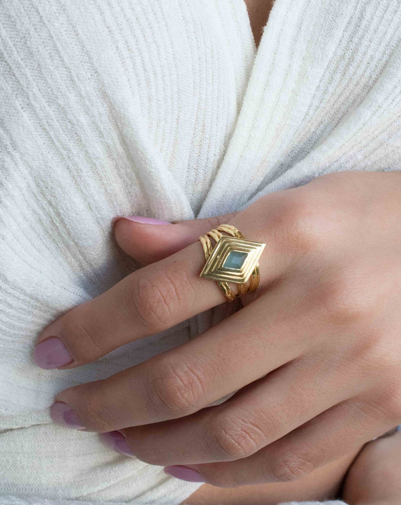 Gold Plated 18k Aqua Chalcedony * Gemstone Ring * Handmade * Statement * Natural * Organic*Gift for her*Jewelry*Bycila*May Birthstone*BJR302