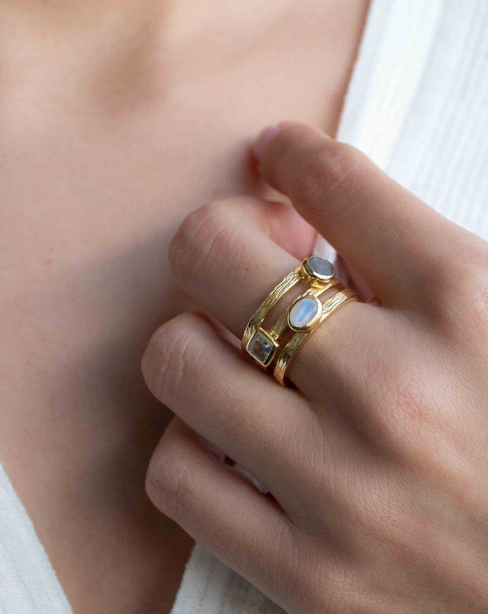 Moonstone, Labradorite & Blue Topaz hydro Ring * 18k Gold Plated Ring * Statement Ring * handmade *Adjustable * Boho BJR311