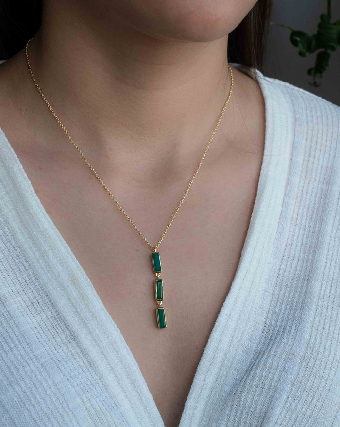 Labradorite, Green Onyx, Moss Agate or Aqua Chalcedony Necklace * Gold Plated 18k * Gemstone * Modern * Layered *BJN185