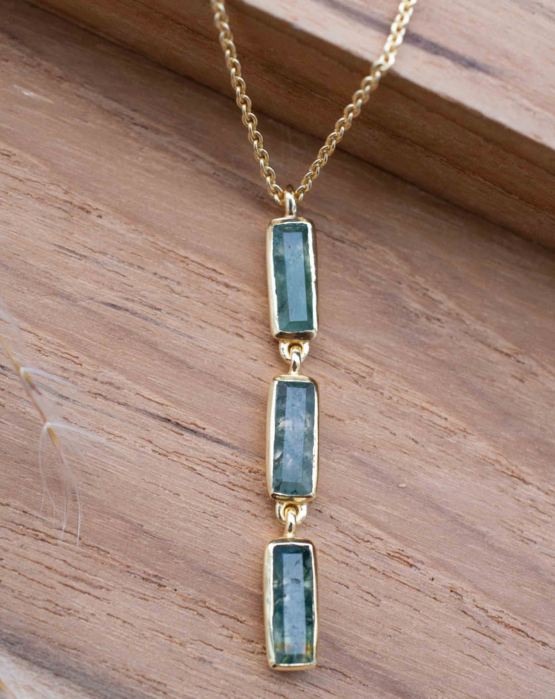 Labradorite, Green Onyx, Moss Agate or Aqua Chalcedony Necklace * Gold Plated 18k * Gemstone * Modern * Layered *BJN185