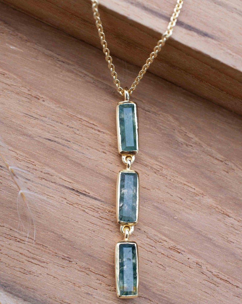 Labradorite, Green Onyx, Moss Agate or Aqua Chalcedony Necklace * Gold Plated 18k * Gemstone * Modern * Layered *BJN184