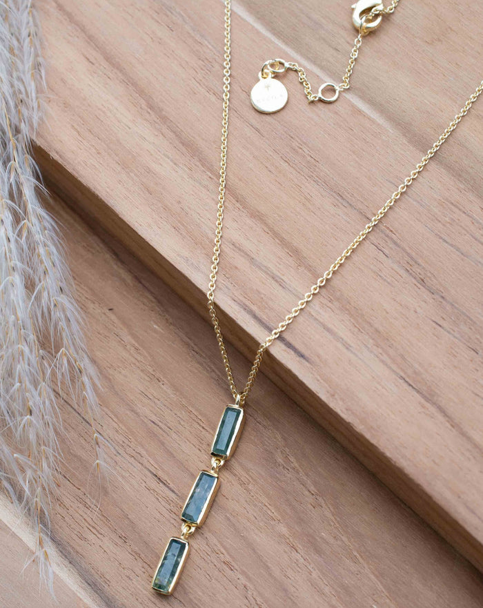 Labradorite, Green Onyx, Moss Agate or Aqua Chalcedony Necklace * Gold Plated 18k * Gemstone * Modern * Layered *BJN185