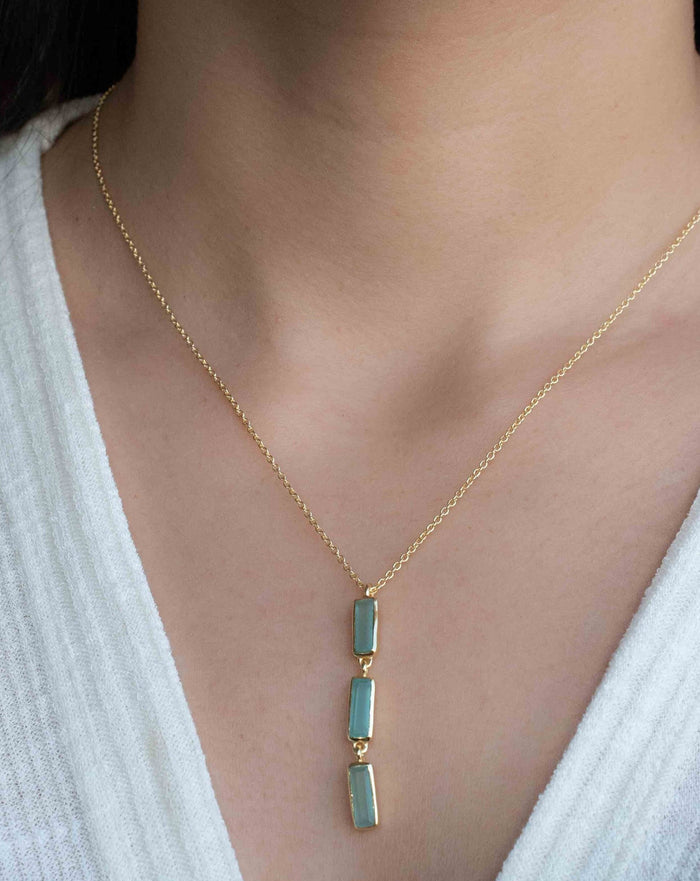 Labradorite, Green Onyx, Moss Agate or Aqua Chalcedony Necklace * Gold Plated 18k * Gemstone * Modern * Layered *BJN185