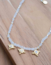 Labradorite, Moonstone and Aqua Chalcedony Bead Necklace *Gold Plated *Handmade *Layered *Gemstone * Elegant * Chic * BJN174