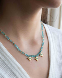 Labradorite, Moonstone and Aqua Chalcedony Bead Necklace *Gold Plated *Handmade *Layered *Gemstone * Elegant * Chic * BJN173