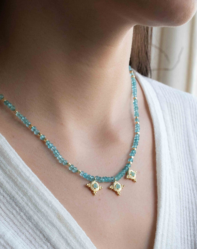 Labradorite, Moonstone and Aqua Chalcedony Bead Necklace *Gold Plated *Handmade *Layered *Gemstone * Elegant * Chic * BJN174