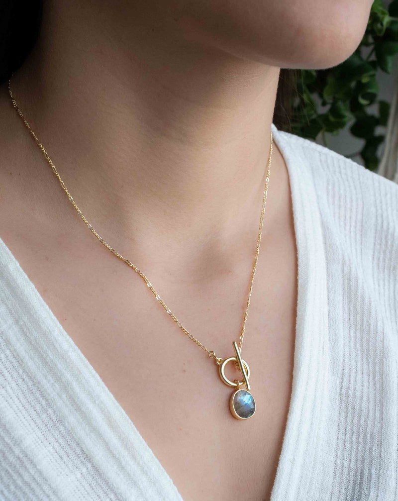 Moonstone, Labradorite or Rose Quartz Necklace * Gold Plated 18k * Gemstone * Modern * Layered *BJN181