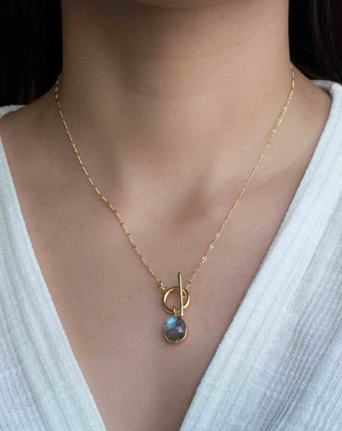 Moonstone, Labradorite or Rose Quartz Necklace * Gold Plated 18k * Gemstone * Modern * Layered *BJN180
