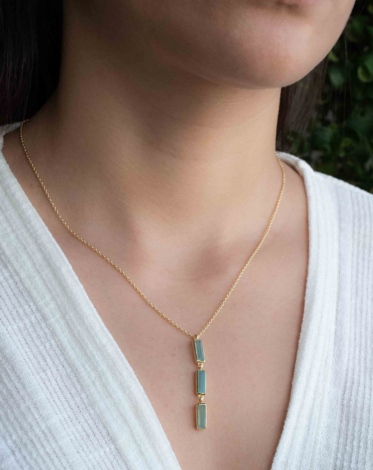 Labradorite, Green Onyx, Moss Agate or Aqua Chalcedony Necklace * Gold Plated 18k * Gemstone * Modern * Layered *BJN185