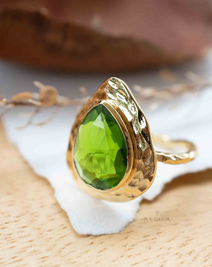 Peridot hydro Gold Plated Ring * Statement Ring * Green Stone * Gold Ring * Large Ring Statement * August Birthstone BJR296