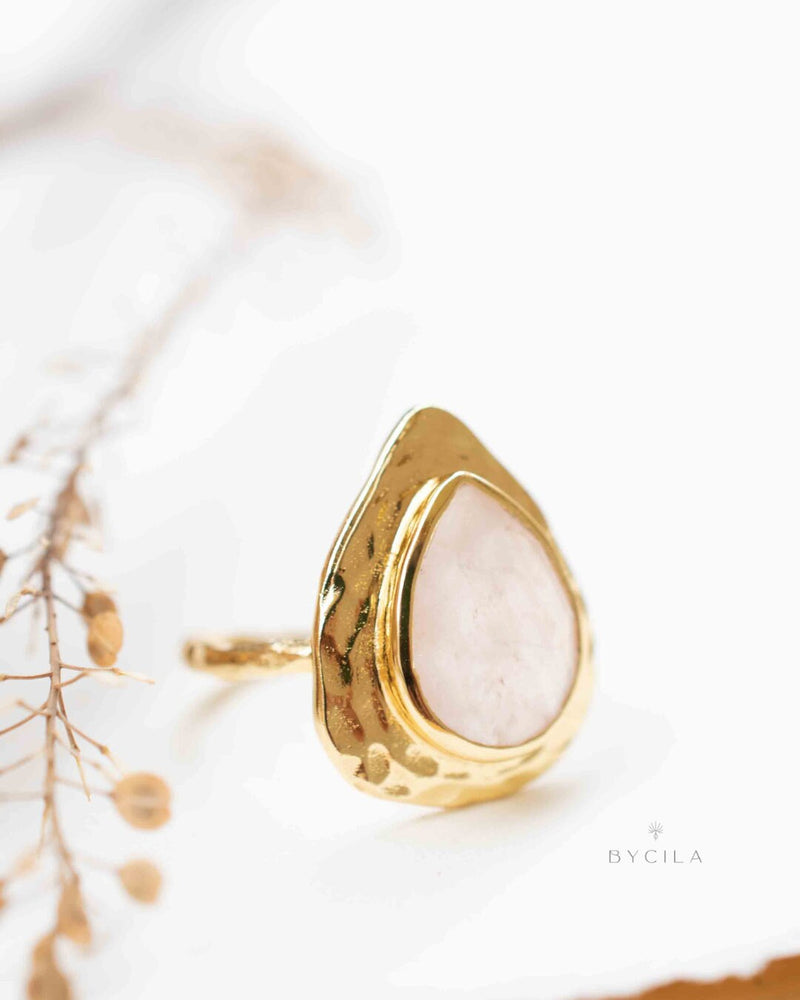 Rose Quartz Ring * 18k Gold Plated Ring * Statement Ring * Gemstone Ring * Pink * Bridal Ring * Wedding Ring *Organic Ring * Natural *BJR295