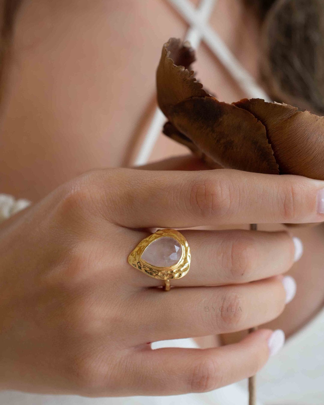 Rose Quartz Ring * 18k Gold Plated Ring * Statement Ring * Gemstone Ring * Pink * Bridal Ring * Wedding Ring *Organic Ring * Natural *BJR295