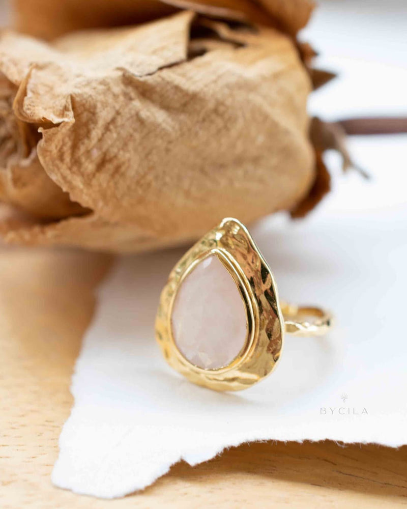 Rose Quartz Ring * 18k Gold Plated Ring * Statement Ring * Gemstone Ring * Pink * Bridal Ring * Wedding Ring *Organic Ring * Natural *BJR295